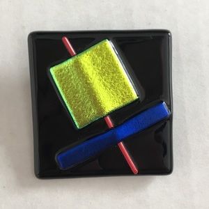 Handmade Glass Pin Brooch - Black Gold Blue Red